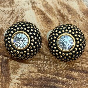 Joan Rivers Swarovski Faceted Crystal Gold Black Setting Sparkly Clip Earrings